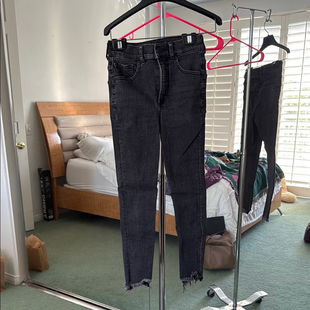 Express Ankle Legging Super High Rise Jeans Dark Grey Black
